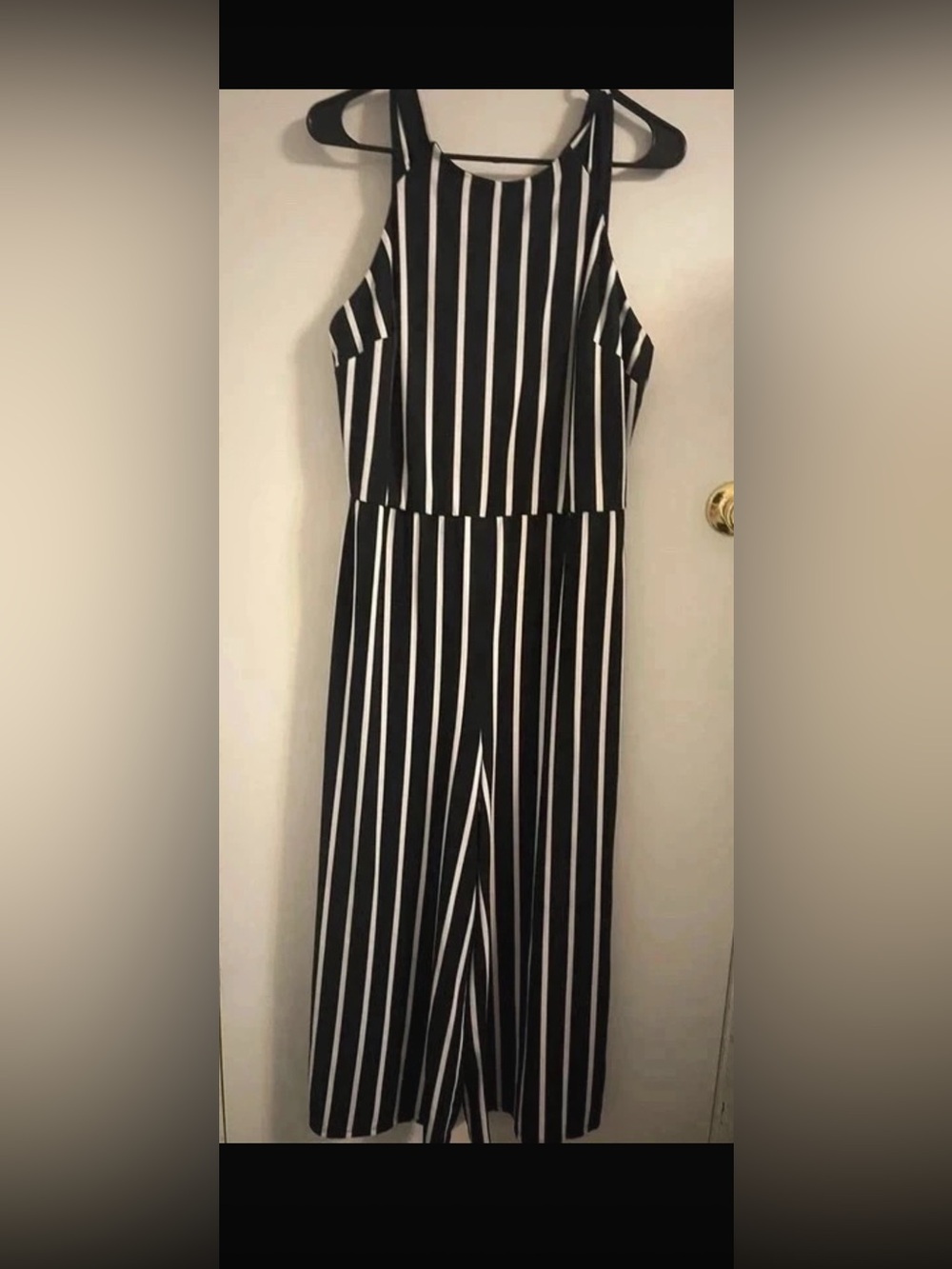Striped Black & White Jumpsuit - Classic Wide-Leg size XXL